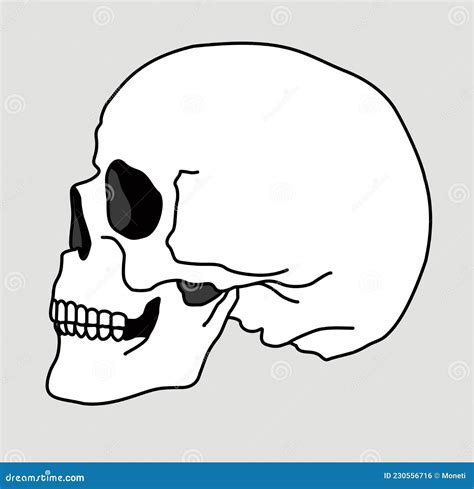 Skull Bone Face Side View Skull Icon Black And White Cartoon Smiling