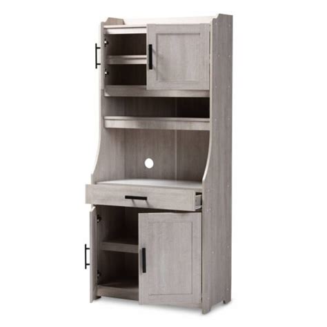 Baxton Studio Portia 6 Shelf Washed Wood Microwave Storage Cabinet In