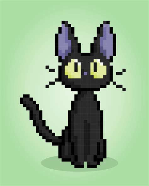 Pixel 8 Bit Black Cat Animals For Game Assets In Vector Illustration