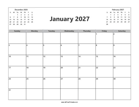 January 2027 Calendar Free Printable