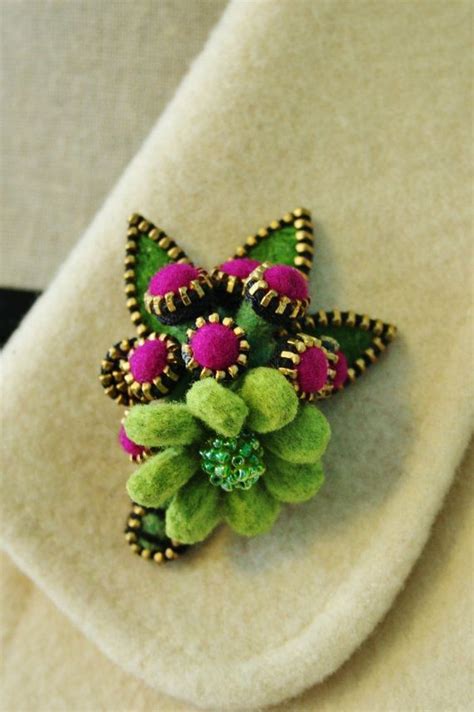 Felt And Zipper Flower Brooch Zipper Jewelry Felt Jewelry Beaded