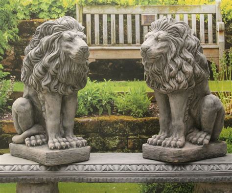 Pair Of Sitting Lions Stone Garden Ornaments And Garden Statues In Uk