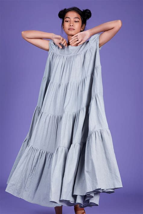 Buy Mati Blue Handwoven Tiered Dress Online Aza Fashions
