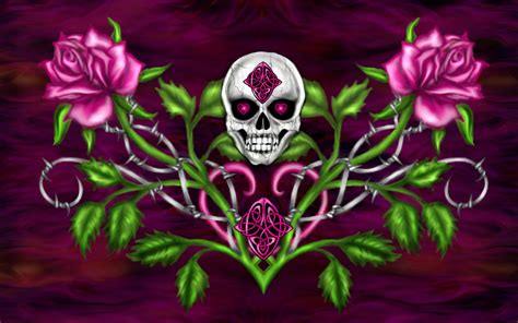 Skull And Pink Roses Fond D Cran Hd Image X
