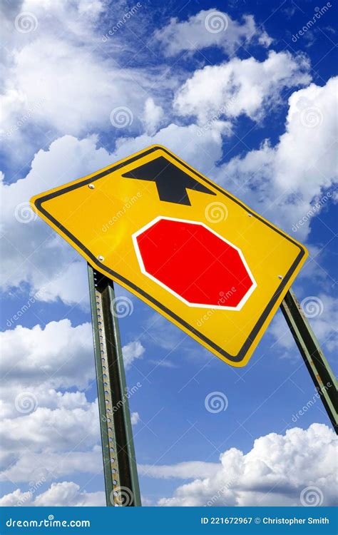 Yellow Stop Sign With An Arrow Stock Image Image Of Driving