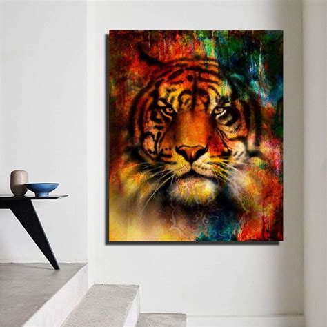 Juou Prints On Canvas Abstract Colourful Tiger Canvas Painting Wall Art