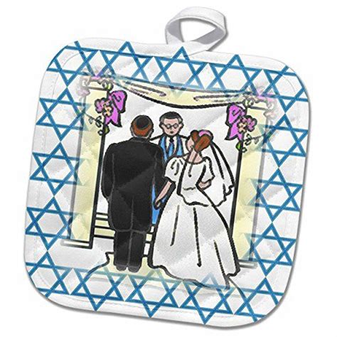 3drose Image Of Bride And Groom Under Chuppah On Jewish Stars Potholder 8 X 8 Jewish Star