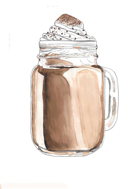 Hot Chocolate With Marshmallow Hand Drawn Watercolor Etsy In 2021