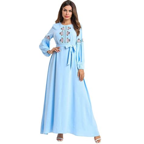 New Women Muslim Abaya Dubai Turkey Bandage Maxi Dress Solid Embroidery