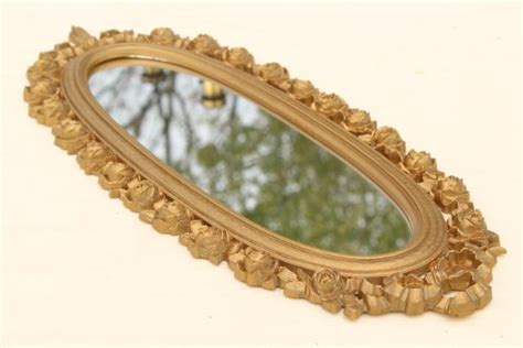 Vintage Syroco Gold Plastic Wall Mirror Wreath Of Roses Oval Frame