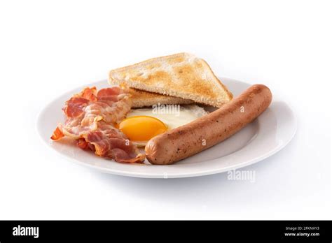 Traditional American Breakfast With Fried Eggtoastbacon And Sausage