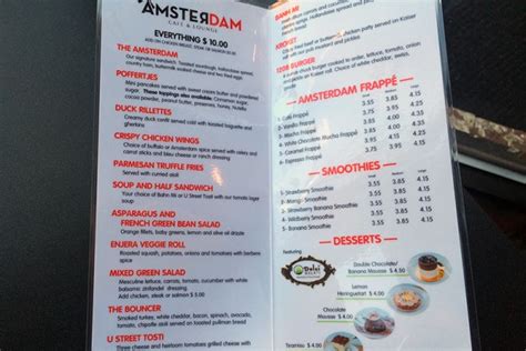 Amsterdam Cafe Menu Cafe