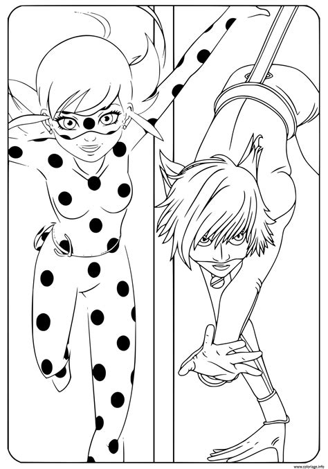 Coloriage Marinette Ladybug Et Adrien Chat Noir Dessin Ladybug