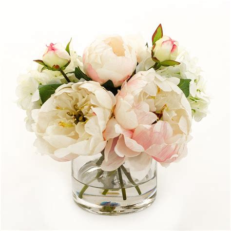 Light Pink Silk Peonies Buds Hydrangeas Arrangement Flovery