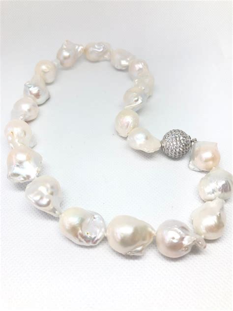 Freshwater White Baroque Pearl Necklace With Sterling Silver Cz Studded
