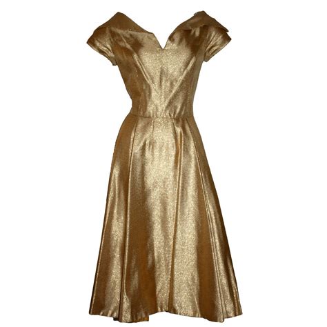 Wonderful 1950s Gold Metallic Vintage Cocktail Dress W Full Skirt For Sale At 1stdibs Gold