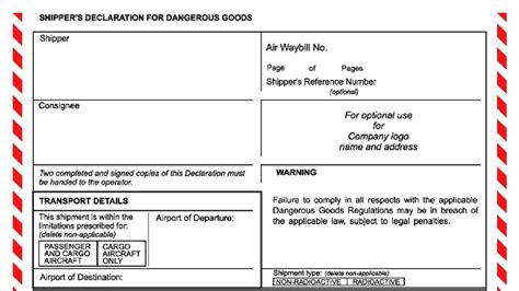 Shipper Declaration For Dangerous Goods Form Danger Choices