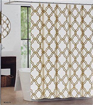 Max Studio Shower Curtain Gold Halo Double Quatrefoil Pattern On White