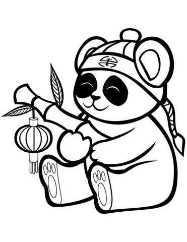 cute panda   bamboo lantern coloring page  printable coloring pages