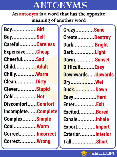 300 Opposites Antonyms From A Z With Great Examples 7esl Learn