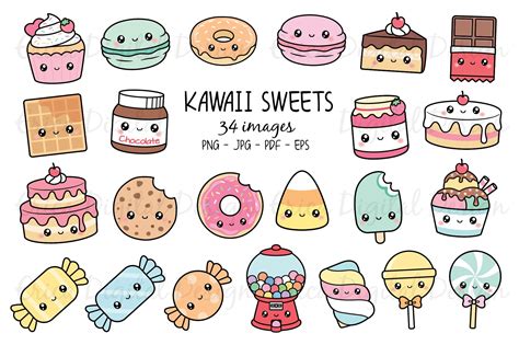 Kawaii Sweets Clipart Set 34 Cute Food Images 520385