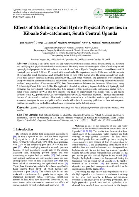 Pdf Effects Of Mulching On Soil Hydro Physical Properties In Kibaale