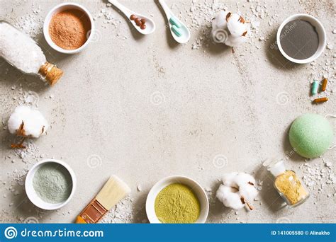 Background With Natural Ingredients For Care Cosmetics Stock Photo
