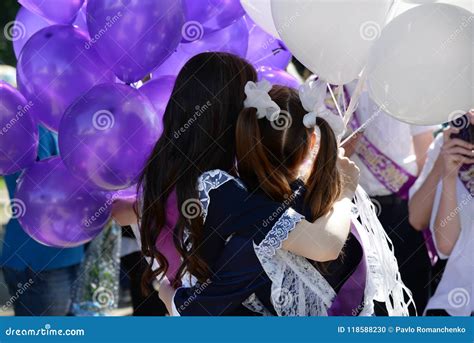 Russian Schoolgirls In Uniform After Graduation Editorial Photo