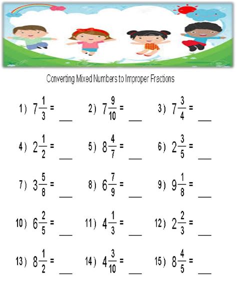 Improper Fractions And Mixed Numbers Worksheets Grade 6