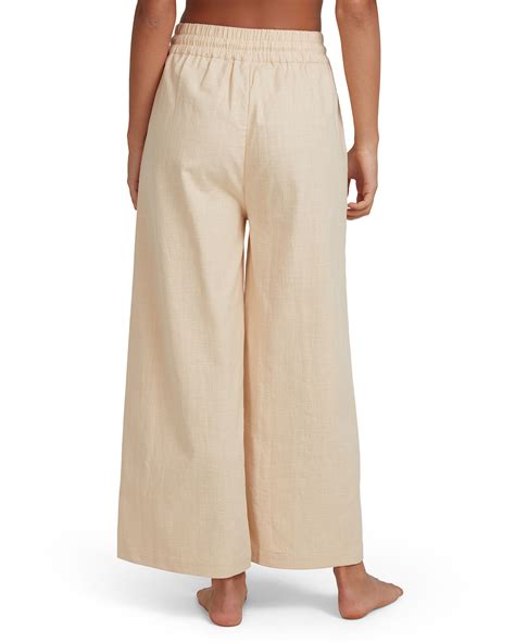 Roxy Drifting Away Cropped Wide Leg Pants For Women Ivory Cream Surfstitch