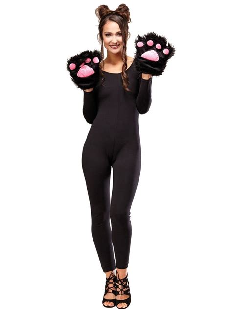 A Woman In A Black Cat Costume With Pink Paws