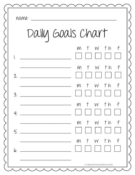 Daily Goals Chart Goal Charts Daily Goals Daily Routine Chart