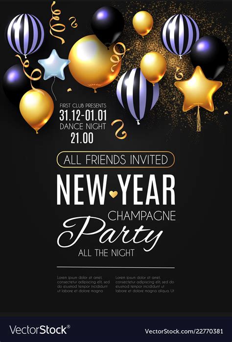 Happy New Year Party Poster Template Realistic Vector Image