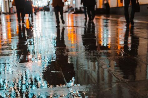 Rainy Night In A Big City Reflections Of Lights On The Wet Road