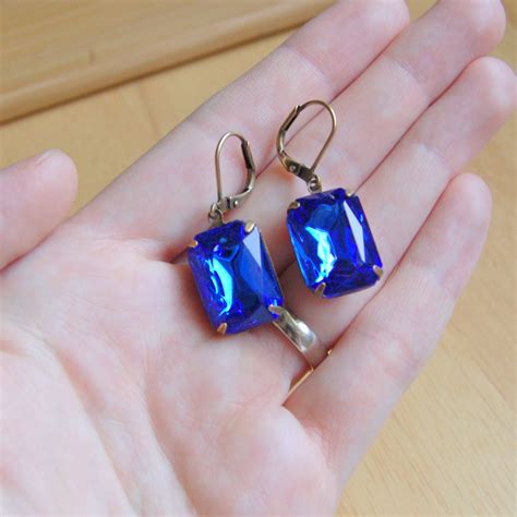 Sapphire Blue Czech Glass Earrings Antique By GreenRibbonGems