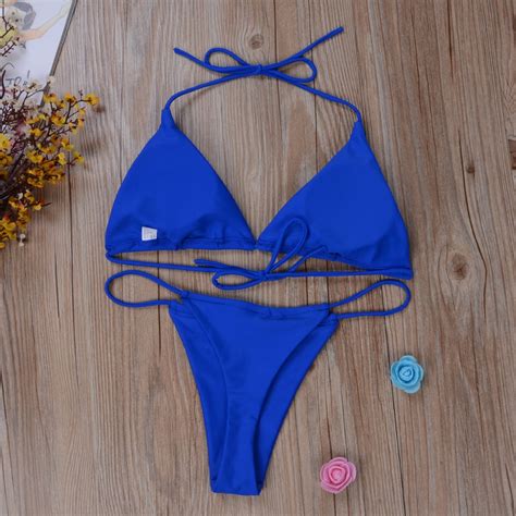 Summer Sexy Solid Mirco Bikini Sets Women Tie Side G String Thong Swimsuit Female Bandage
