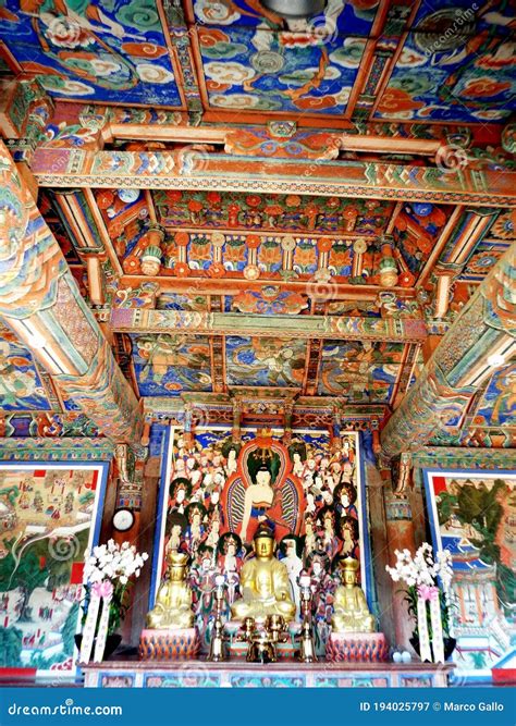 Vertical View Of One Of The Colorful Buddhist Temples In Beomeosa