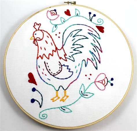 Rooster Hand Embroidery Pattern Embroidery Design Chickens Etsy