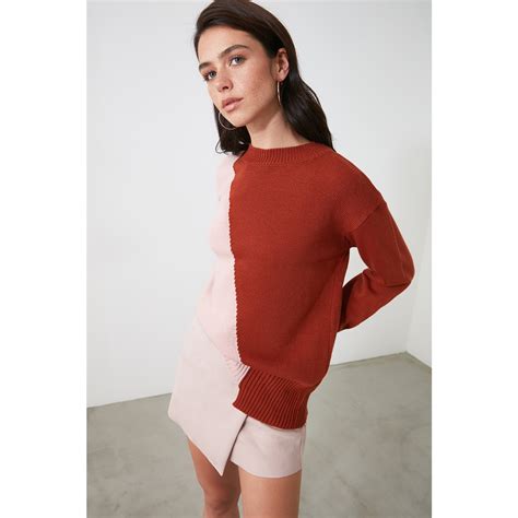 Trendyol Cinnamon Color Block Knitwear Sweater Glamigr