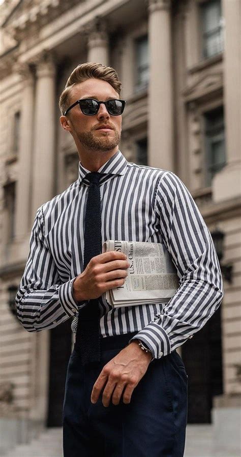 Striped Dress Shirt Trousers And Tie Ideas For Men Office Wear Outfit