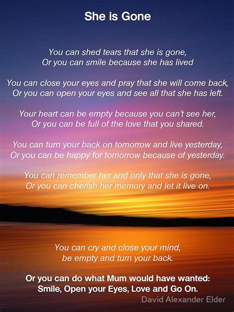 She Is Gone Funeral Poem For Mum By David Alexander Elder My