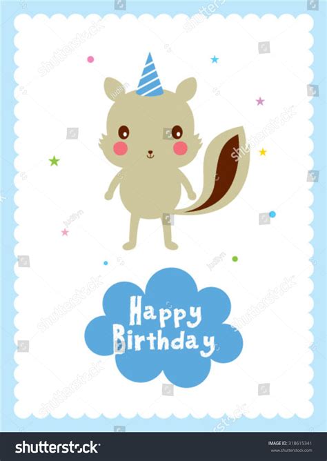 Squirrel Happy Birthday Greeting Card เวกเตอร์สต็อก ปลอดค่าลิขสิทธิ์