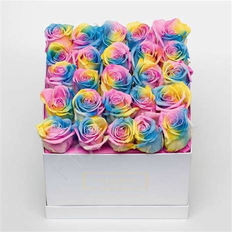 Rainbow Roses In Square Box