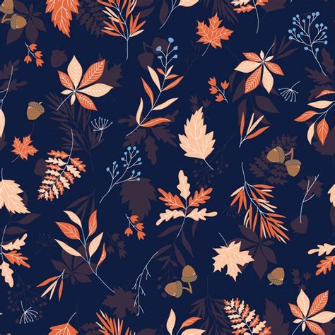 Premium Vector Autumn Leaves Seamless Vector Pattern With Blue