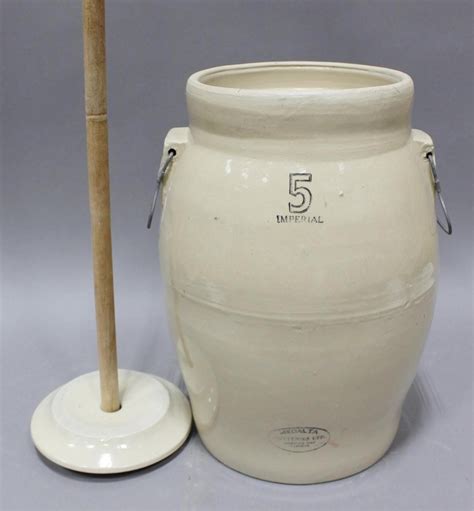 Rare Medalta Pottery Gallon Butter Churn With Lid And Dasher Early Th Century Medalta