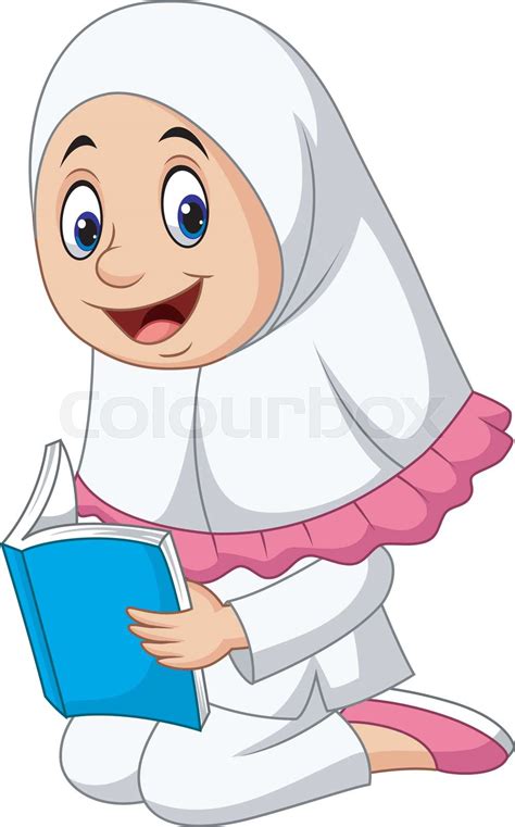 Cartoon Muslim Girl Reading A Book Stock Vector Colourbox