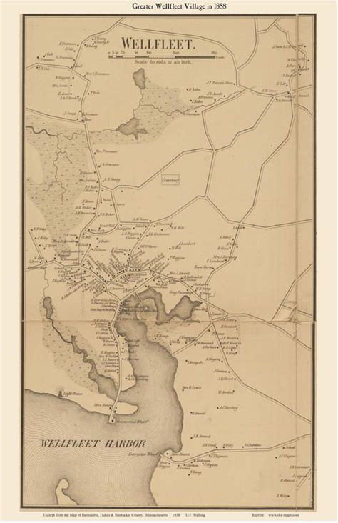 Wellfleet Village Greater Massachusetts 1858 Old Town Map Etsy Town