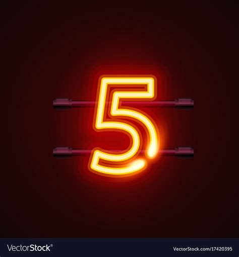 Neon City Font Sign Number 5 Signboard Five Vector Image