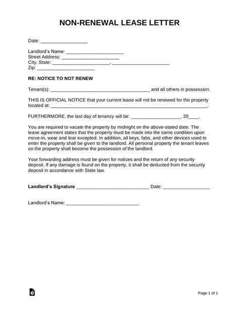 in case you are breaking the lease because there are issues with the apartment, state them here_please contact oftentimes, the term notice to vacate also refers to a lease termination letter written by a landlord to a tenant. Free NOT Renewing Lease Letter | Sample - PDF | Word ...
