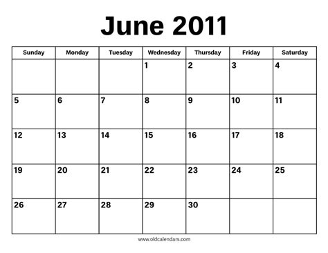 June 2011 Calendar Printable Old Calendars